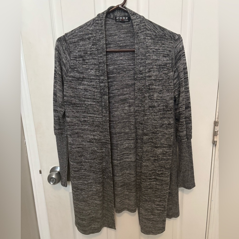 Poof Junior Women's Open Front Long Cardigan Heather Gray Size L